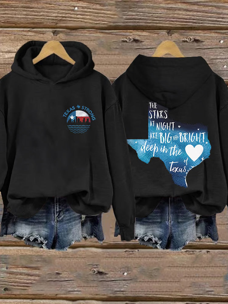 Comstylish Retro Retro Texas Strong The Stars At Night Are Big And Bright Deep In The Heart Of Texas Print Hoodie
