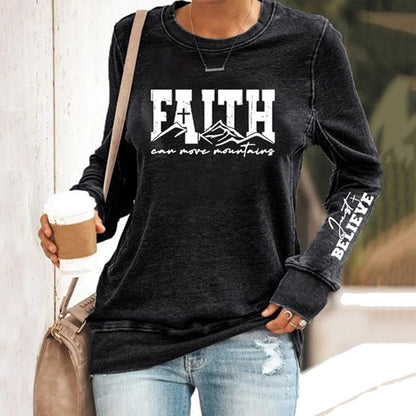 Comstylish Women's Faith Move Mountains Cross Casual Sweatshirt