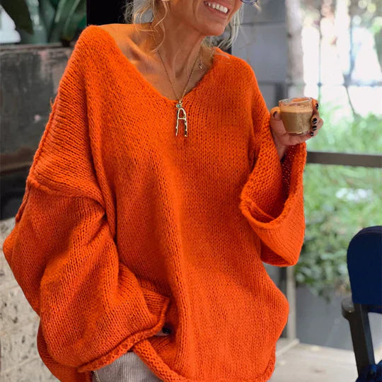 Beate® | Loose knitted sweater for women with V-neck