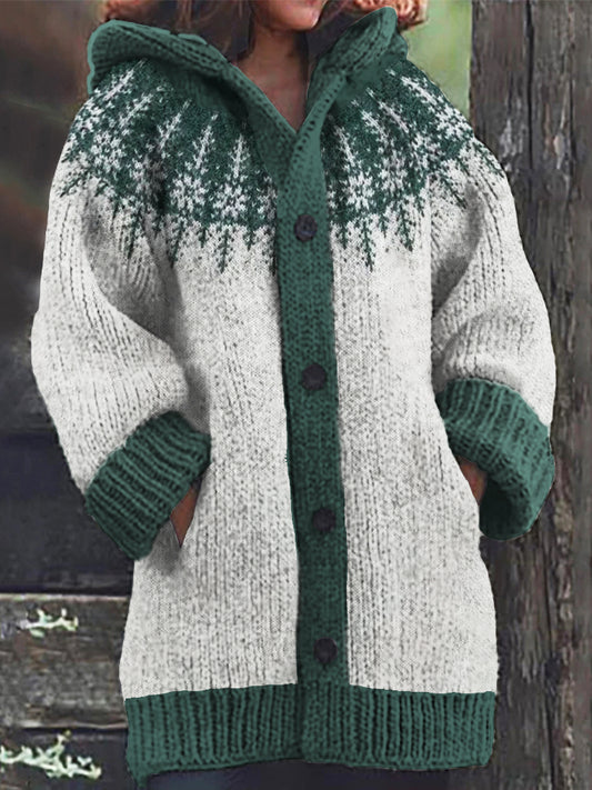 Christmas Forest Pattern Women's Hooded Sweater Cardigan elevenforest
