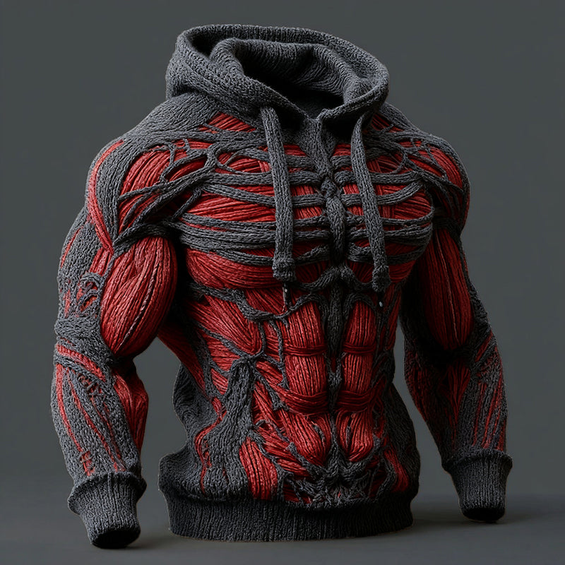 Line Art Men's Knitted Warm Hooded Sweater artswardrobe