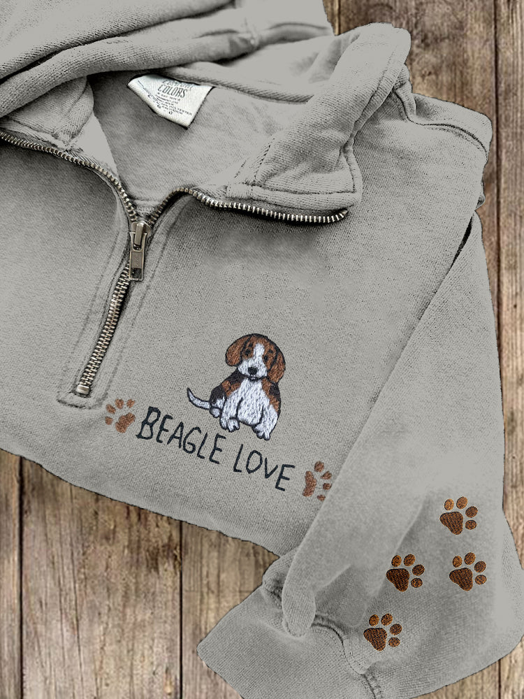 Cute Beagle Lover Embroidered Zip Up Cozy Sweatshirt artswardrobe