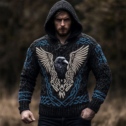 Men's Viking Raven Inspired Celtic Chunky Hooded Sweater artswardrobe