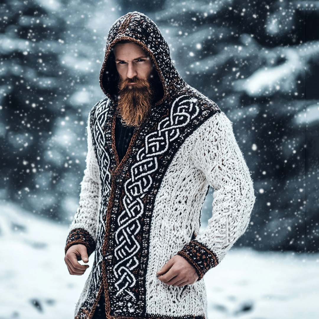 Men's Viking Tribal Pattern Jacquard Celtic Cozy Cardigan Sweater artswardrobe