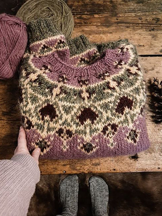 Vintage Geometric Contrast Pattern Print Sweater elevenforest