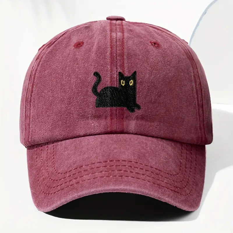 Japanese Art  Cute Black Cat Washed Sun Hat elevenforest