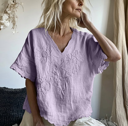 Comstylish Vintage Floral Art Cotton Linen Comfy Shirt