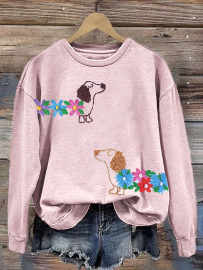 Comstylish Dachshund Dog Embroidery Pattern Cozy Sweatshirt