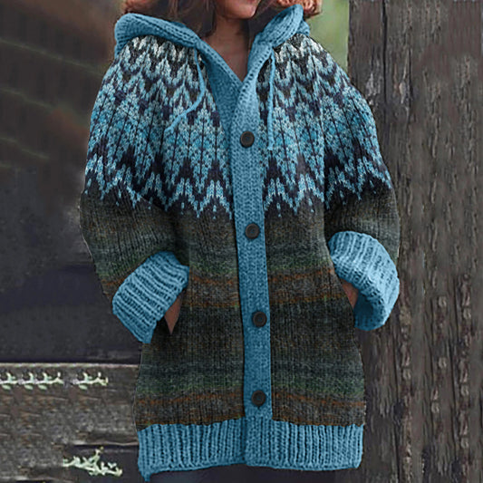 Vintage Fairman Island Knitted Jacquard Hooded Sweater Cardigan elevenforest