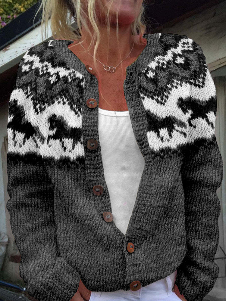 Vintage Horse Icelandic Pattern Cozy Knit Cardigan elevenforest