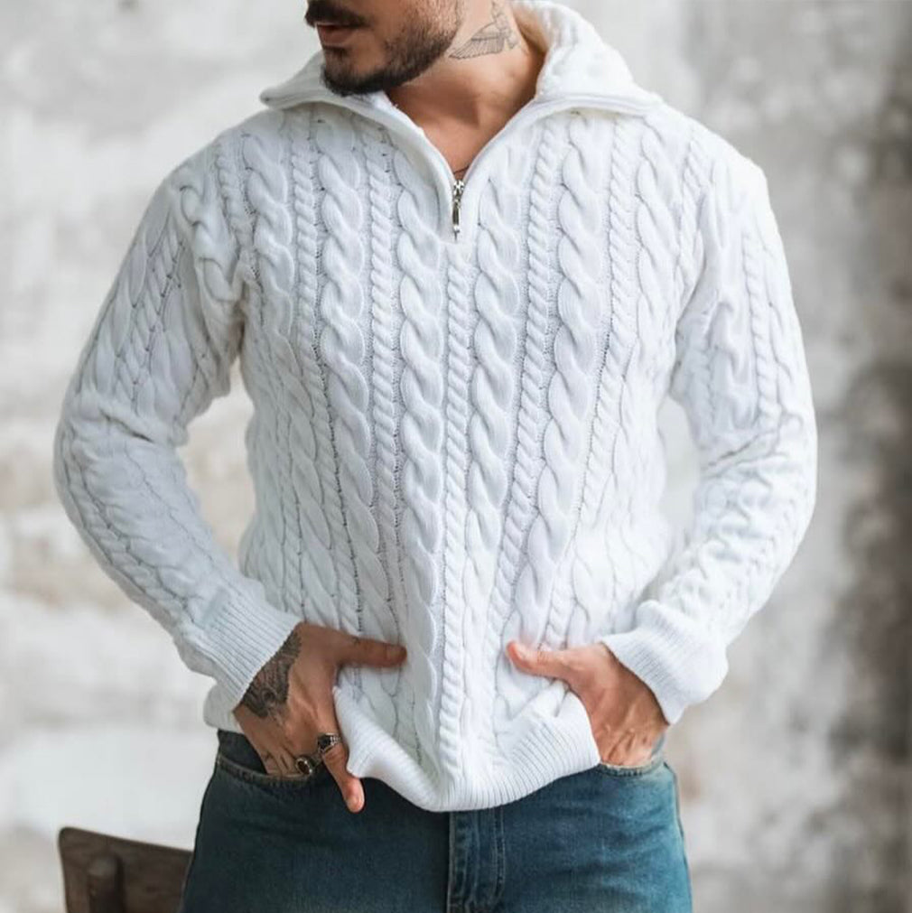Men's Vingate Thick Needle Jacquard Zippered Turtleneck Sweater elevenforest