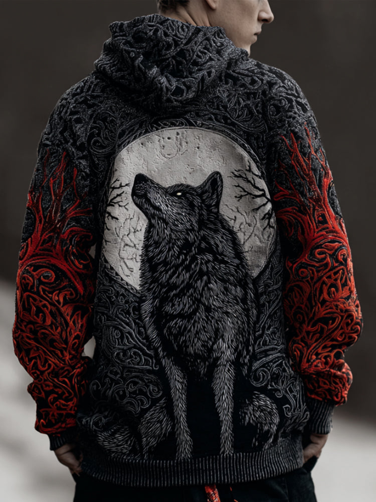 Men's Halloween Viking Style Moon Wolf Hooded Sweater artswardrobe