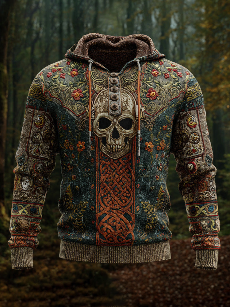 Vintage Halloween Bone And Floral Art Hooded Sweater artswardrobe