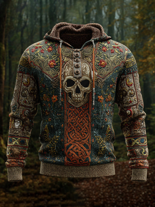 Vintage Halloween Bone And Floral Art Hooded Sweater artswardrobe