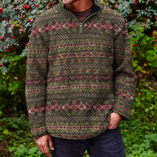 Vintage Fair Isle Knitted Jacquard Stand Collar Zipper Sweater elevenforest