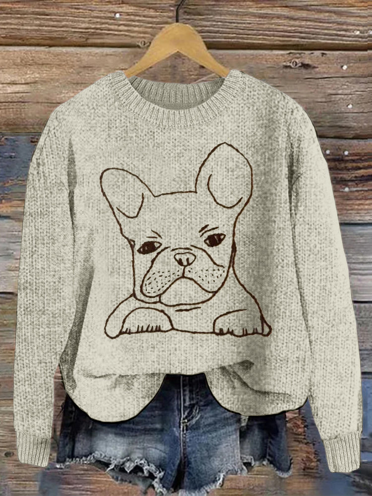 Comstylish French Bulldog Embroidered Cozy Knit Sweater
