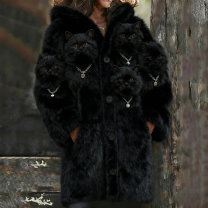 Comstylish Noble Kitten Thick Hooded Cardigan Sweater