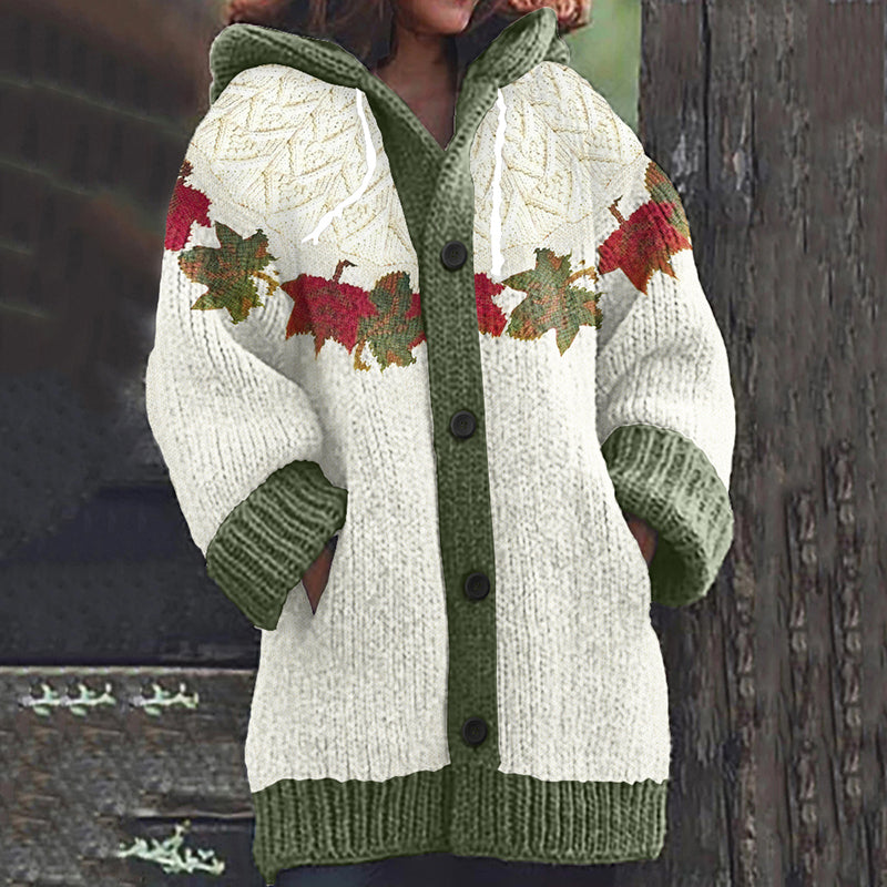 Vintage Jacquard Leaf Graphic Cardigan Sweater elevenforest