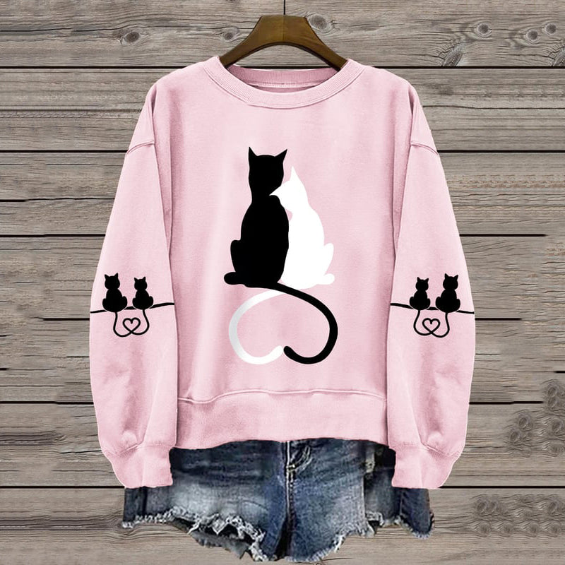 Comstylish Women's Love Cute Cat Print Casual Sweatshirt