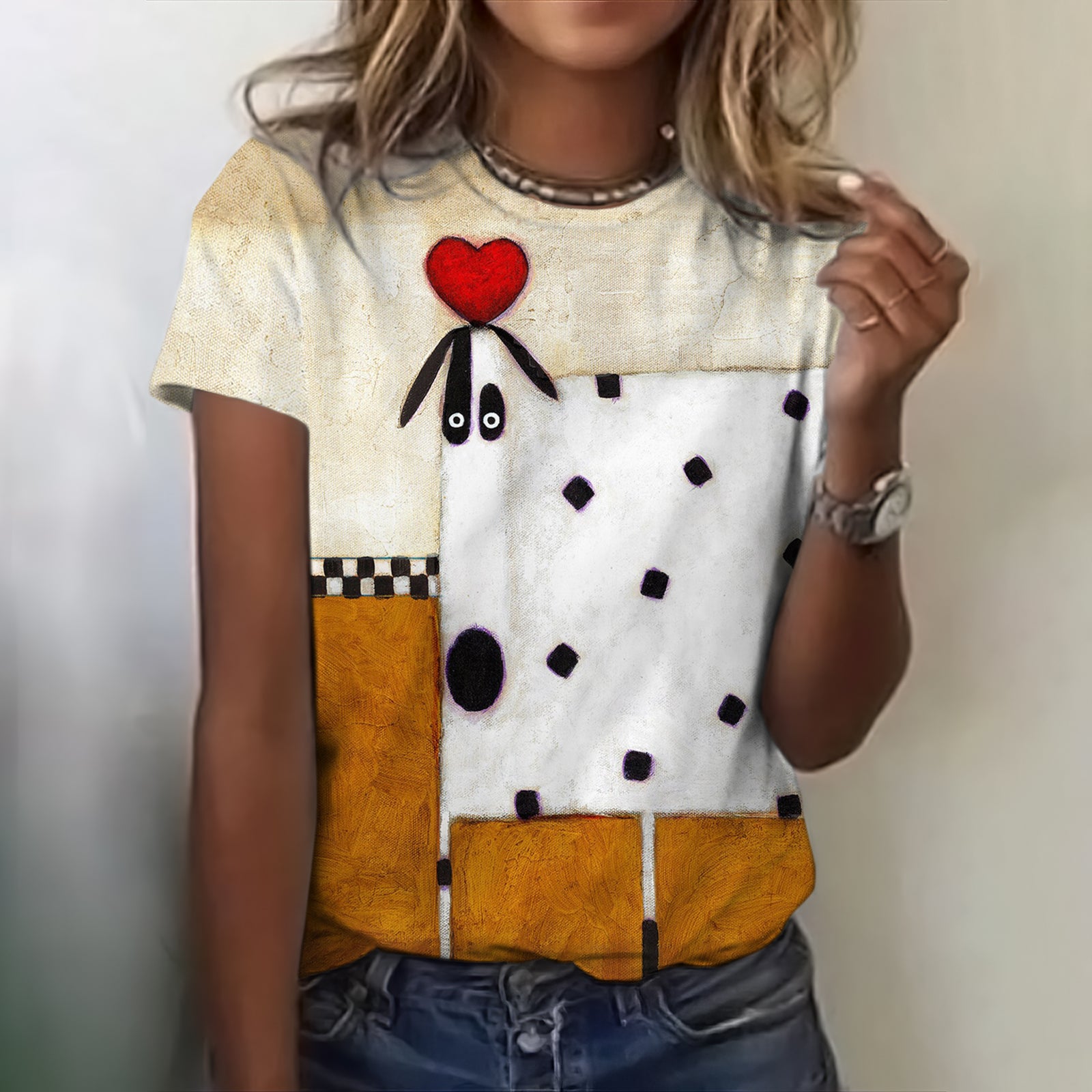 Comstylish Vintage Funny Dalmatian Print Women's T-Shirt