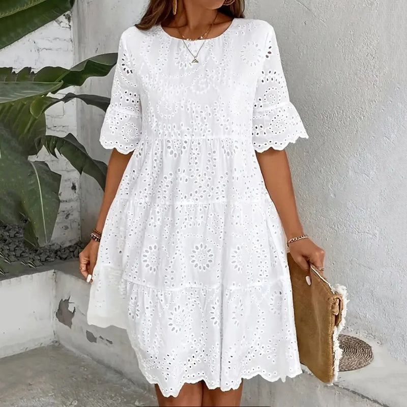 Elegant Lace Embroidery Art Long Sleeve Midi Dress artswardrobe