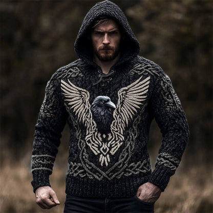 Men's Viking Raven Inspired Celtic Chunky Hooded Sweater artswardrobe