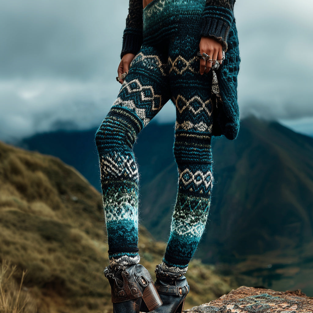 Women's Norwegian Icelandic Jacquard Pattern Casual Leggings elevenforest