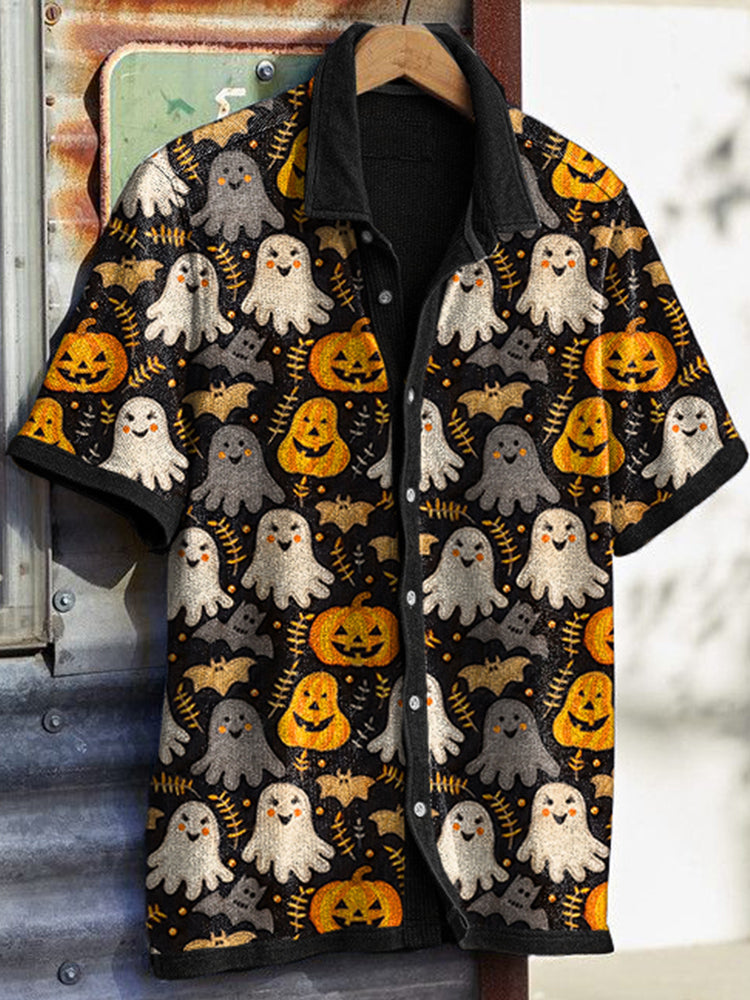 Men's Halloween Ghost Pumpkin Print Vintage Shirt artswardrobe