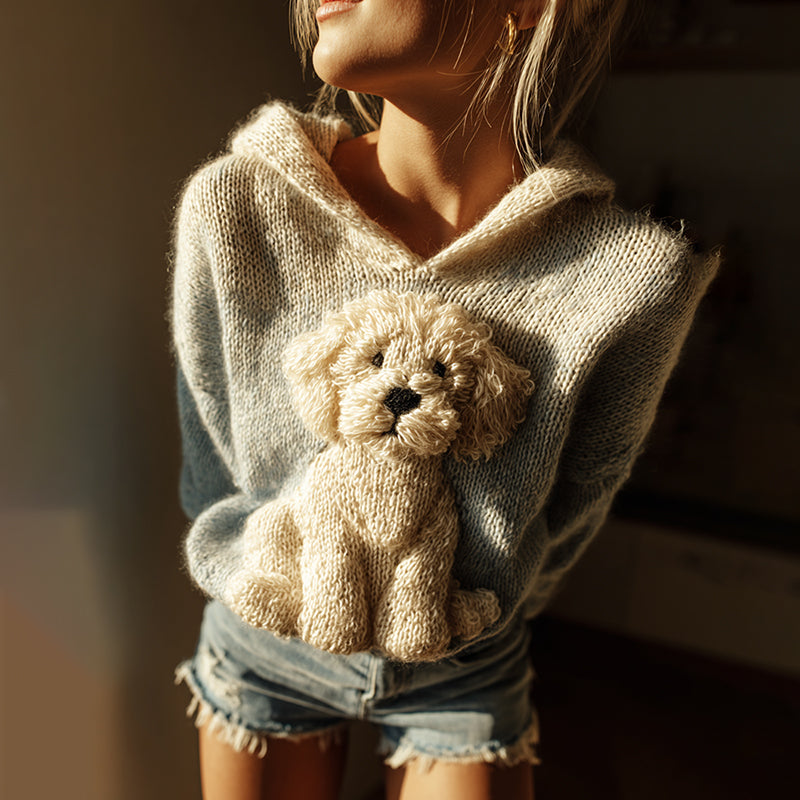 Comstylish Classic Fuzzy Mini Labrador Retriever Dog Felt Cozy Knit Hooded Sweater