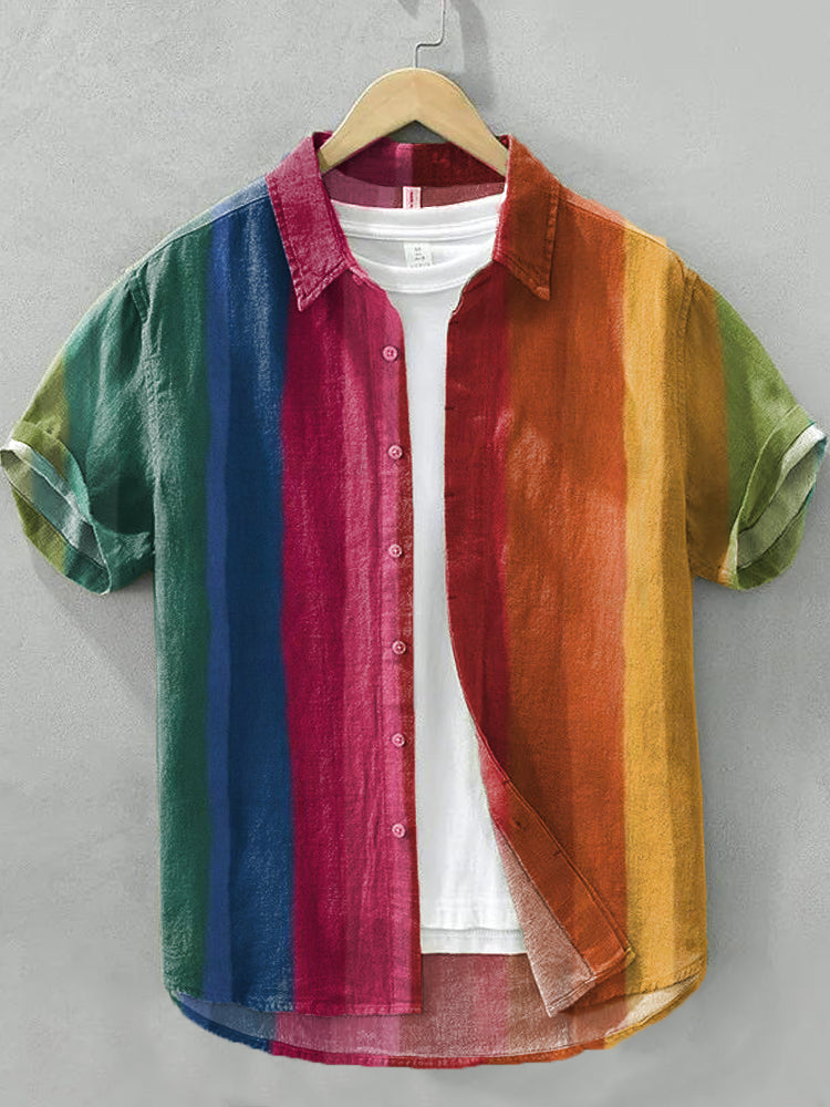 Men's Multicolor Striped Linen Blend Boho Shirt artswardrobe