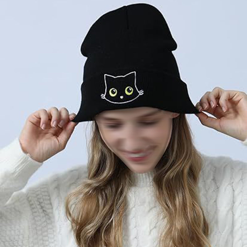 Comstylish Cat Embroidery Cute Cat Knitted Hat