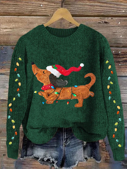 Comstylish Women's Merry Christmas Cute Dog Print Sweater