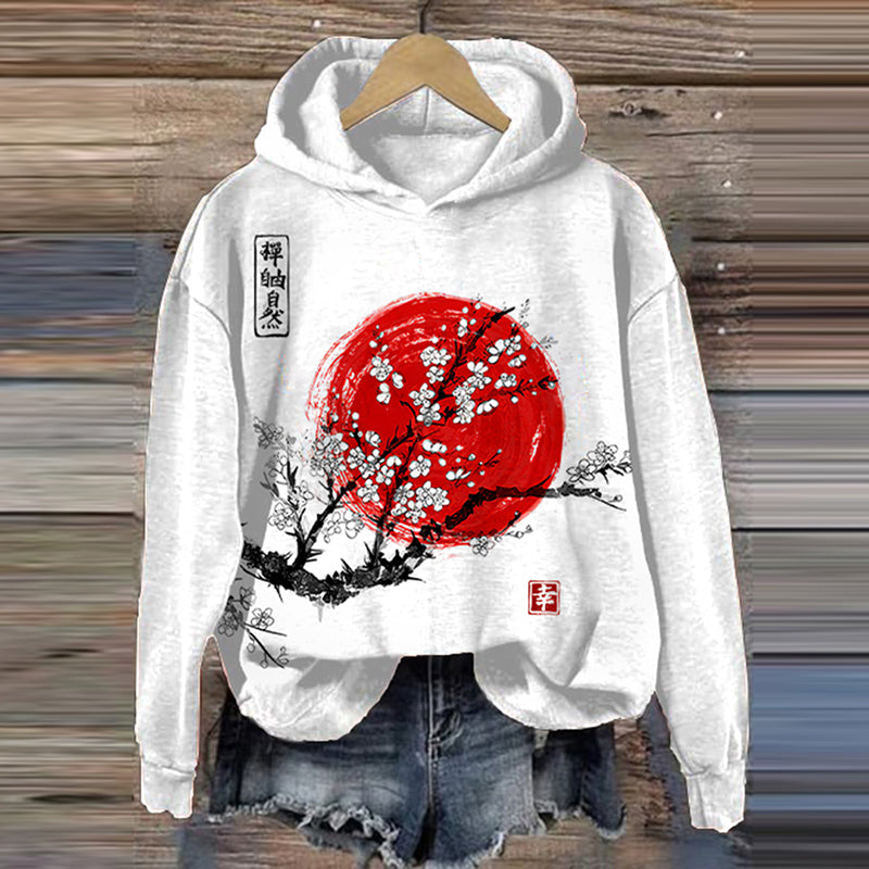 Comstylish Japanese Ukiyo-E Sunrise Hokusai Sashiko Art Painting Print Hoodie