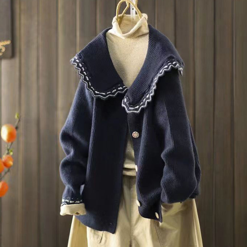 Vintage Lace Lapel Long Sleeve Sweater elevenforest