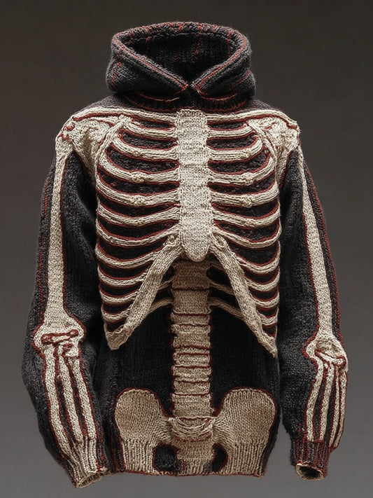Men's Vintage Skeleton Knit Cozy Hooded Sweater artswardrobe