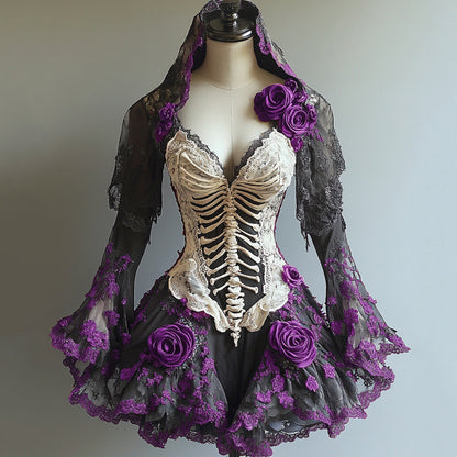 Comstylish Halloween Themed Contrasting Body Art Embroidered Witch Dress