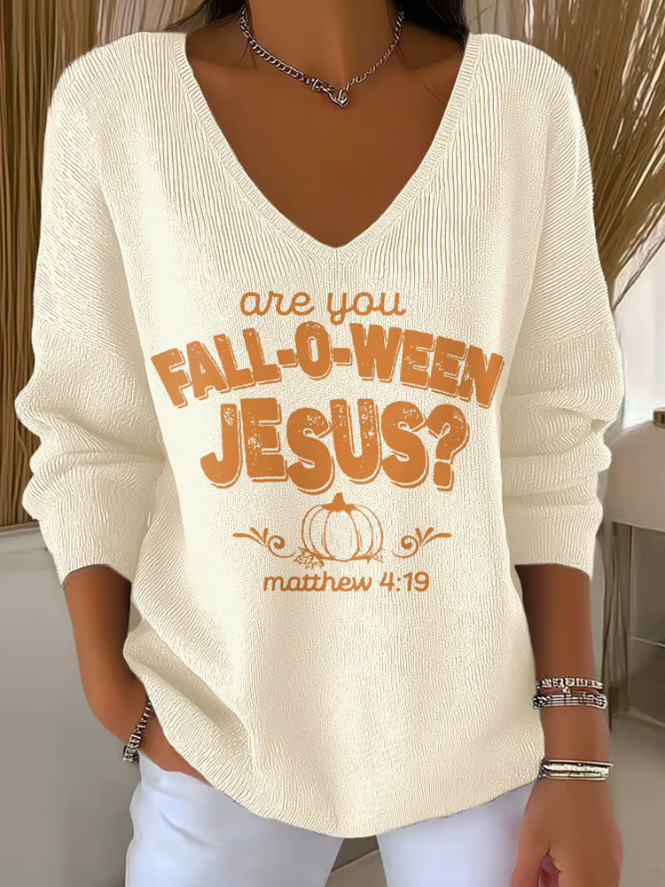 Women's Are You Fall-o-ween Jesus Print V Neck artswardrobe
