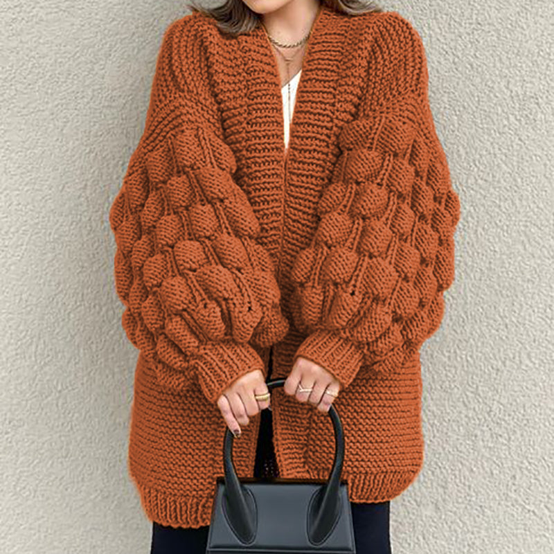 Retro Loose Puff Sleeves Thick Wool Knitted Cardigan elevenforest