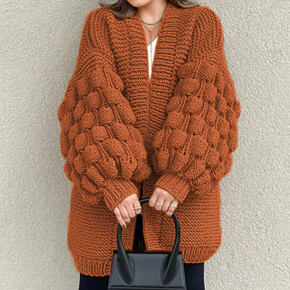 Retro Loose Puff Sleeves Thick Wool Knitted Cardigan elevenforest