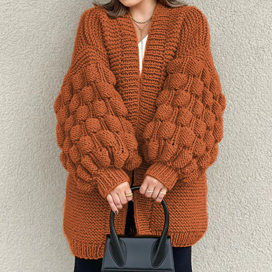 Retro Loose Puff Sleeves Thick Wool Knitted Cardigan elevenforest