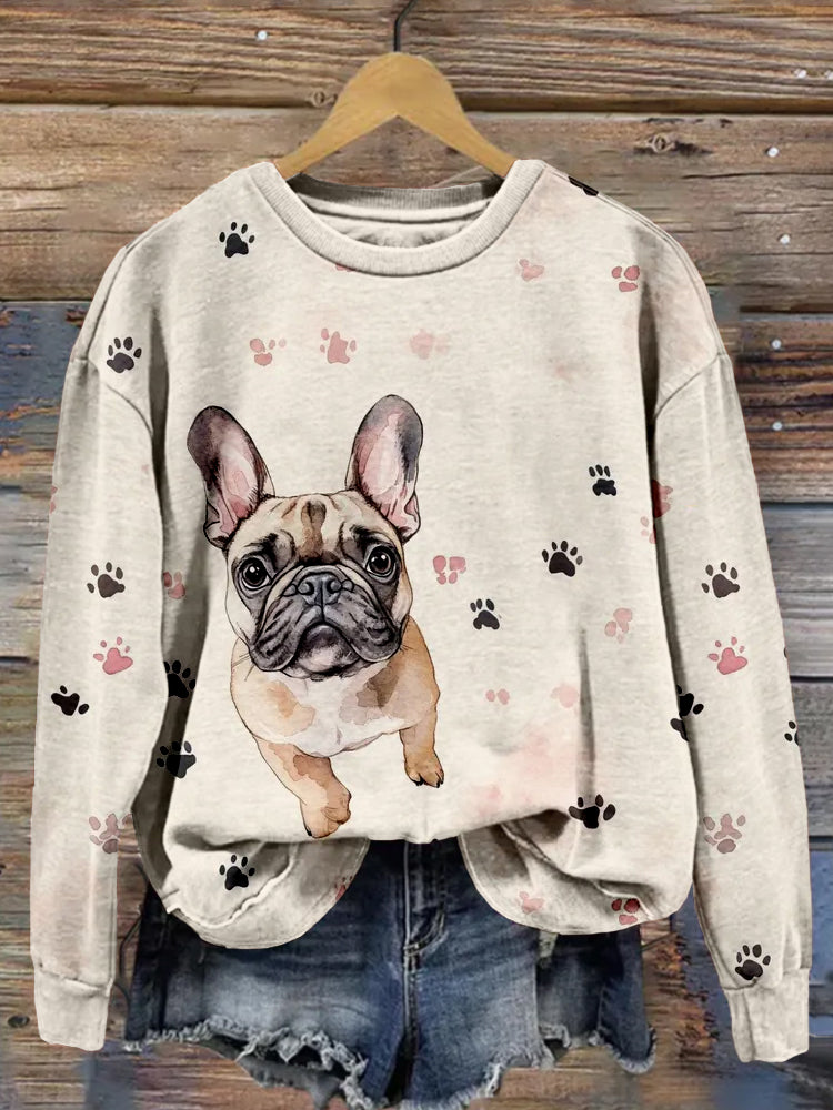 Cute French Bulldog Paws Print Cozy Sweatshirt artswardrobe