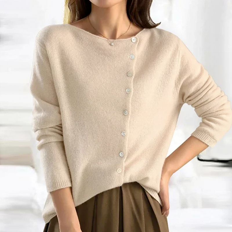Cardigan in misto cotone-cashmere con chiusura a bottoni asimmetrica, colore antracite