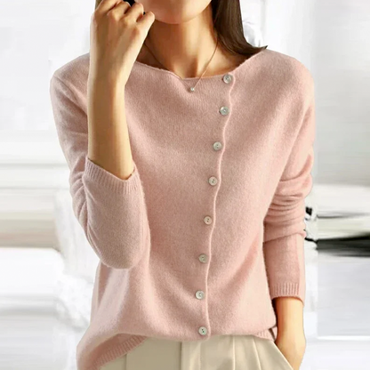 Cardigan in misto cotone-cashmere con chiusura a bottoni asimmetrica, colore antracite