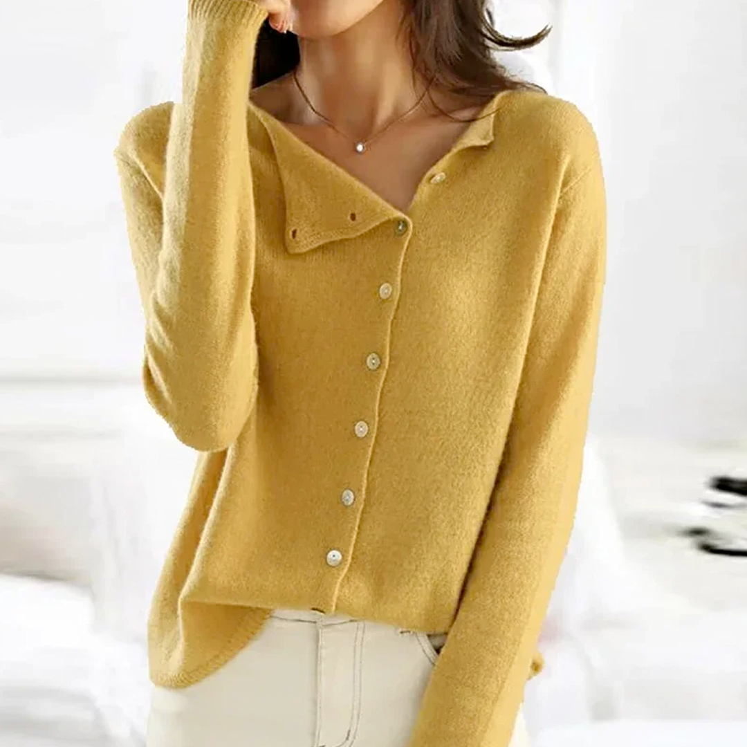 Cardigan in misto cotone-cashmere con chiusura a bottoni asimmetrica, colore antracite