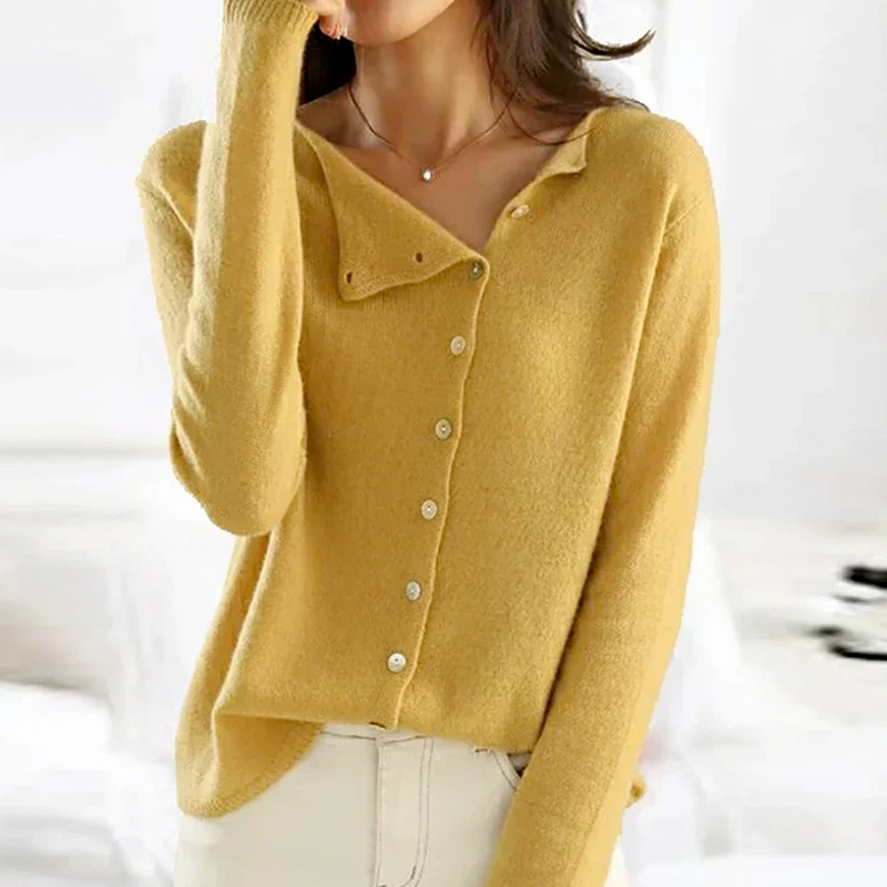 Cardigan in misto cotone-cashmere con chiusura a bottoni asimmetrica, colore antracite
