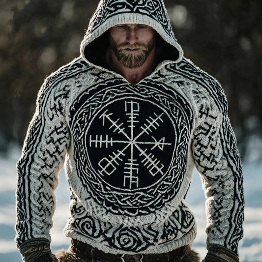 Men's Viking Compass Vegvisir Chunky Hooded Sweater artswardrobe