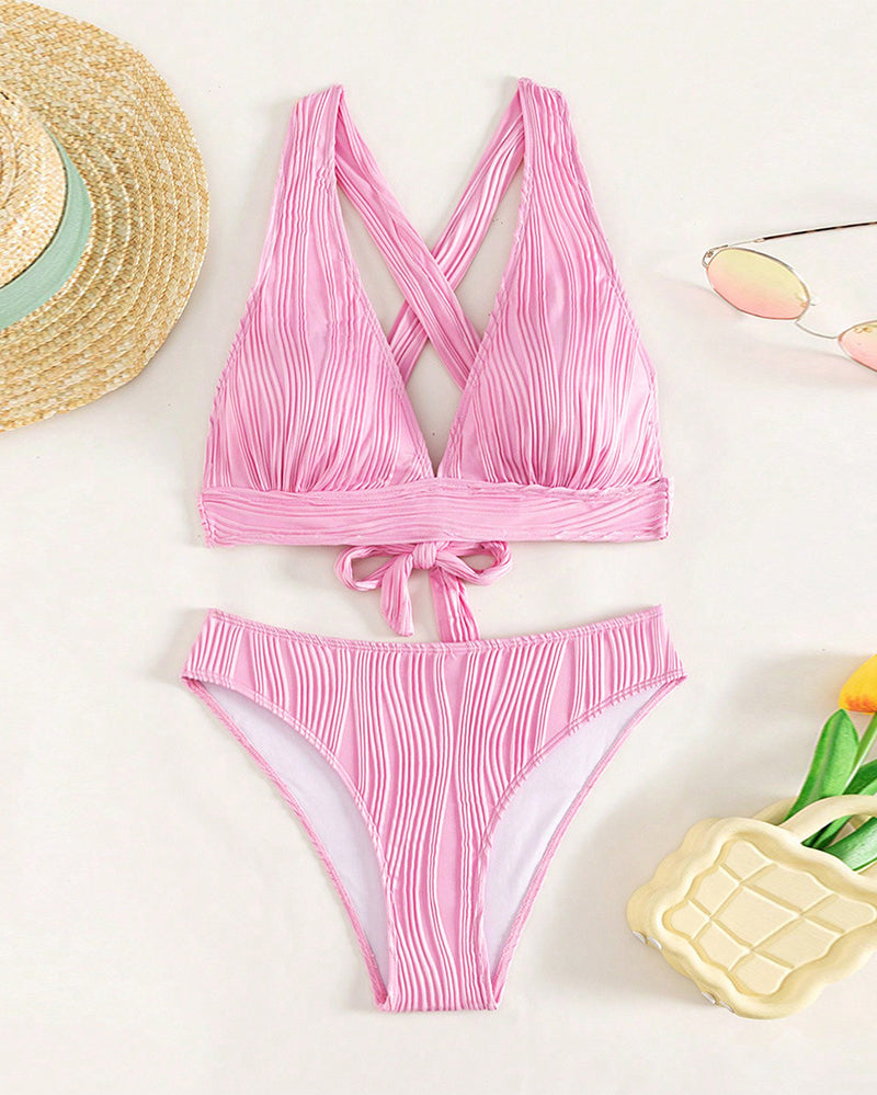 ER | Bikini sexy monocolore con profondo scollo a V