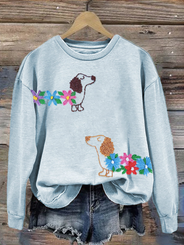 Comstylish Dachshund Dog Embroidery Pattern Cozy Sweatshirt