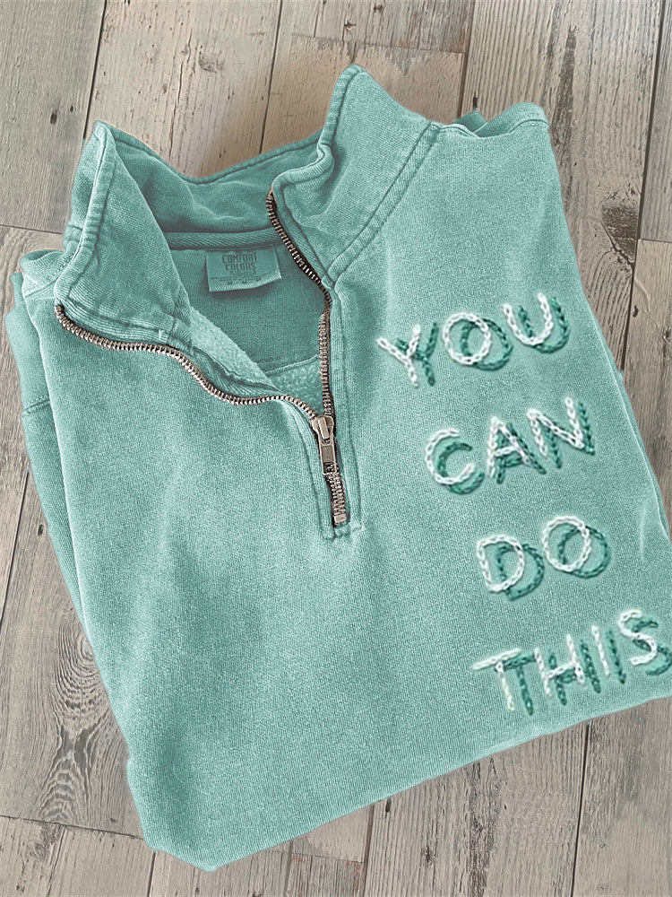 Comstylish You Can Do This Embroidered Zip Up Sweatshirt