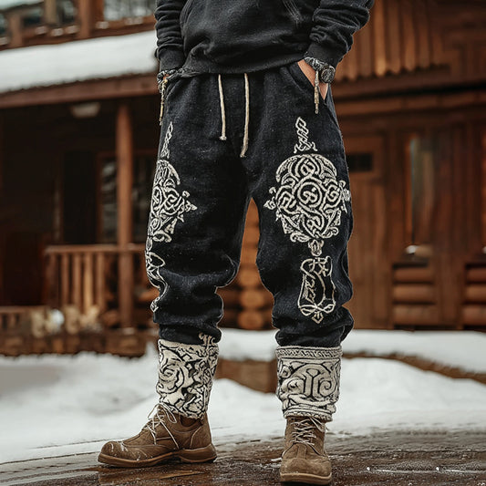 Men's Viking Tribal Celtic Geometry Pattern Art Knit Sweatpants artswardrobe